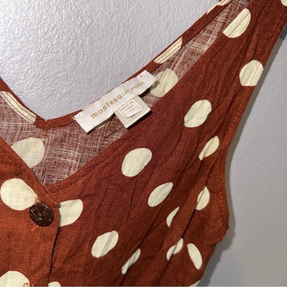 Monteau Rust and Cream Polka Dot Jumpsuit M, Button, Belted, crop - Picture 5 of 14